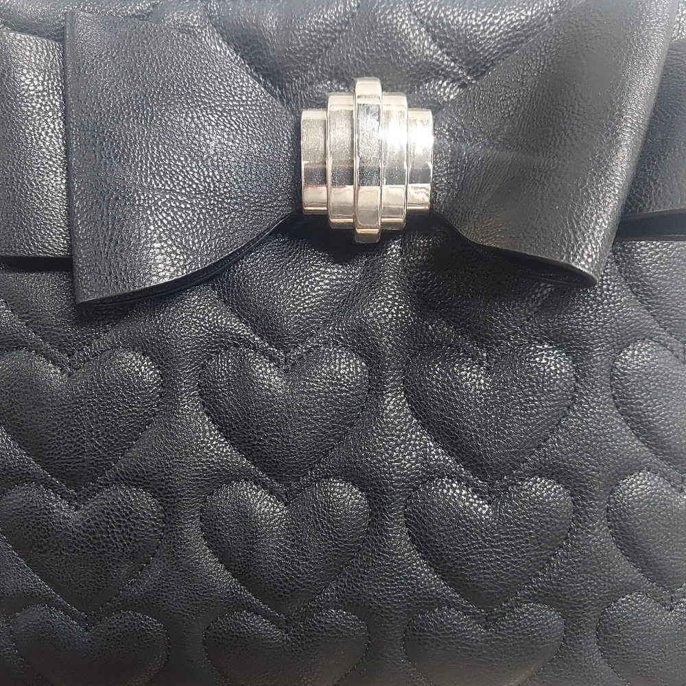Women's Betsey Johnson XOXO Bow Tote Handbag Satchel  multi  compartments Black - Picture 6 of 10